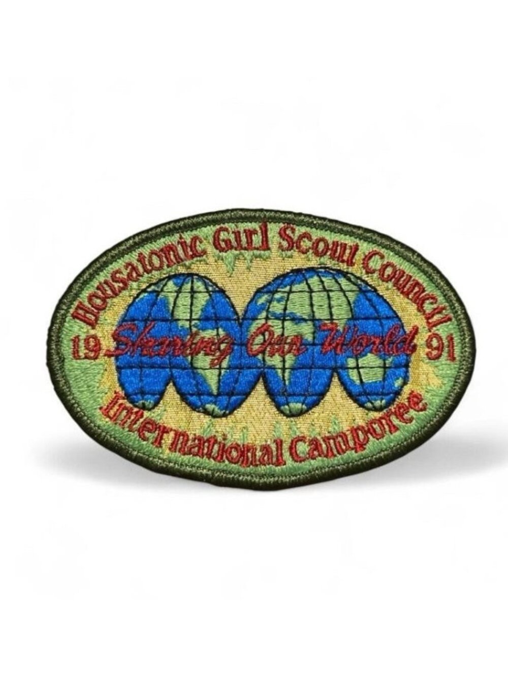 Vtg 1991 Housatonic Girl Scout Council Patch Int Camporee Sharing Our World